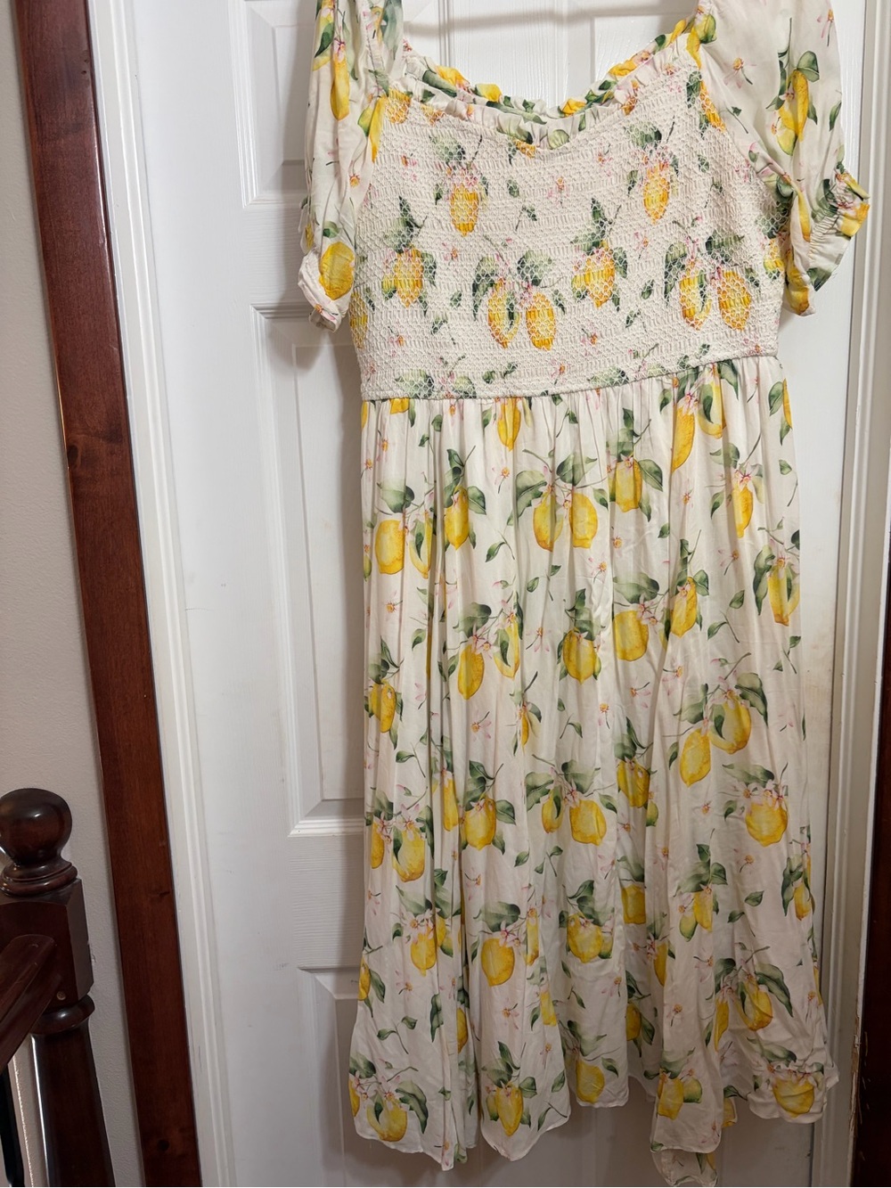 Ivy City Co Hollie Cream Midi Dress with Yellow Lemon Print